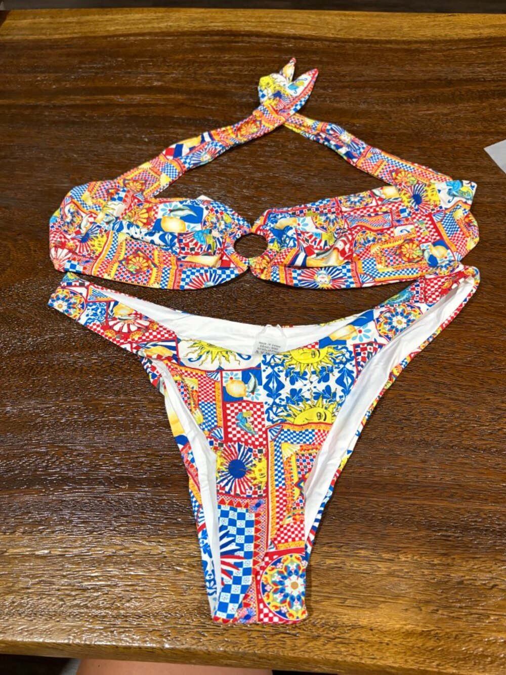 LA Swimwear Sundy Brunch Euro Summer Bikini Swimsuit Sun Lemon Blue Tile NEW